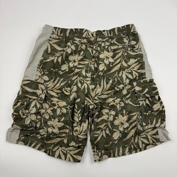 Eddie Bauer Green Floral Swim Trunks Cargo Pockets Drawstring Mesh Lined Sz M - Picture 9 of 10